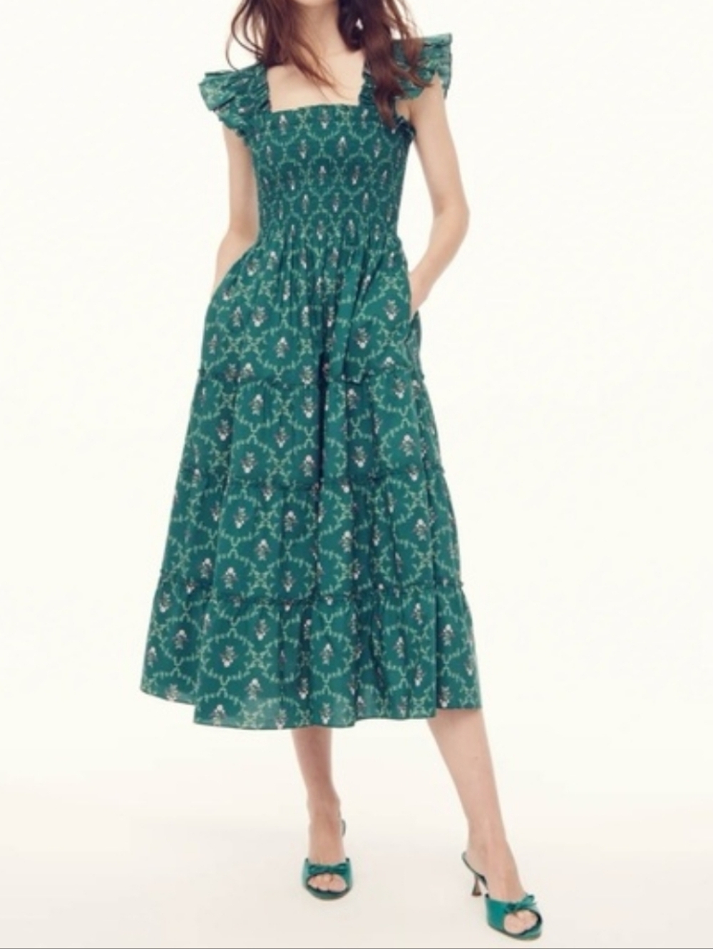 Hill House The Ellie Nap Dress - Emerald Trellis size XS